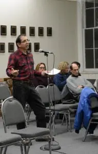 Richard Franco explains his concept of making the town government landfill a site for village leaf dumping and composting