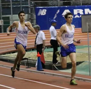 Haldane's Trevor Van Brunt, left, and Jonathan Clemente race in the 600-meter at the NYC Armory Feb. 22.