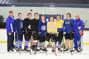 Haldane's hockey squad (left to right): Head coach Mike Grean, Danny Heitmann, Mike Harmancin, Jacob Cox, Ramsey Heitmann, Luke Junjulas, James Sherman, Joe Orza, assistant coach Pete Gianatiempo (Absent: Anthony Percacciola)