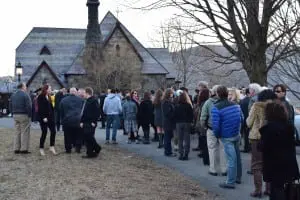 Many had to wait outside the parish hall at St. Mary-in-the-Highlands Church, which was filled beyond capacity as hundreds came out to mourn the loss of Logan Flood. (Photo by M. Turton)