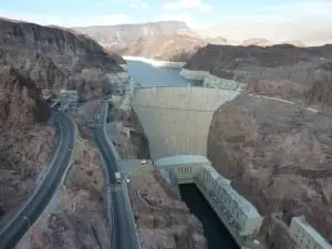 The Hoover Dam created Lake Mead on the Colorado River in the 1930s; Lake Mead is now at its lowest level ever. (Photo by P. Doan)