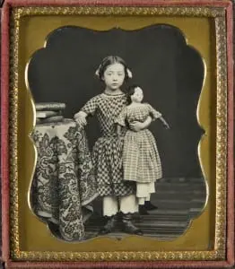 Standing Girl With Large Doll, 19th-century sixth-plate daguerreotype
