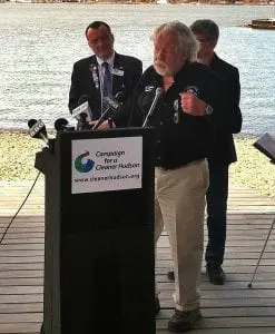 Gil Hawkins, president of the Hudson Valley Fishermen's Association, speaks at the Campaign for a Cleaner Hudson press conference on April 15 in Beacon.