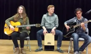 The gypsy jazz trio Dark Eyes, with Sara Labriola, left, Umru Rothenberg and Jeremy Roffman, will perform at the Haldane talent show April 24.