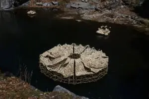 Components of "Sanctuary" at Manitoga's Quarry Pool: "Orbit," left, "Nimbus" and "Planets"