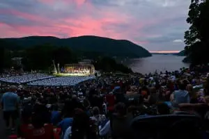 The West Point Band performs along the Hudson River