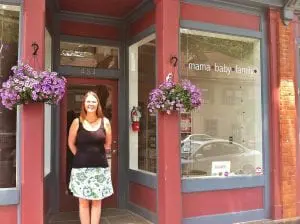 Store owner Jenn Sullivan outside the new Beacon location of Waddle n Swaddle (Photo by B. Cronin)