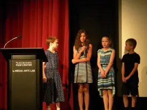 Haldane fourth-graders answer questions about the films they created at the premiere at Jacob Burns Film Center June 3. 