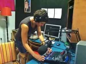 Vicki Vergolina, co-founder of The Ground, fires up the studio. (Photo by B. Cronin)