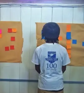 A member of I Am Beacon reads some of the responses from the Beacon Speaks Out workshop. (Photo by B. Cronin)