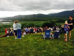 Group and storm clouds gathered for the annual Turtle Walk at Boscobel on Saturday, June 13.
