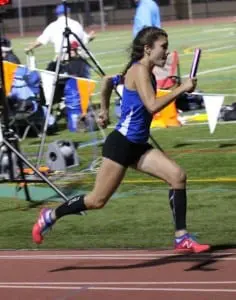 Haldane senior Kaitlyn Philips competes in the 4-x-400-meter relay at the New York State Qualifiers at White Plains High School on May 29. (Photo by Michael Haines)