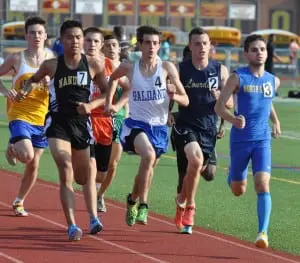 Haldane senior Jonathan Clemente competes in the 800-meter event at the New York State High School Track and Field Qualifying Meet at Arlington High School on May 29. (Photo by P. Farrell)