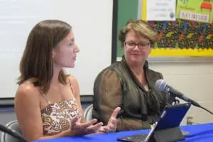Haldane School Board President Jennifer Daly, left, and Superintendent Diane Bowers