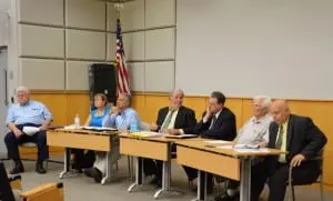 Withâ
Chairmanâ
Richardâ
Ruchala,â
center,â
presiding,â
PCIDAâ
Boardâ
membersâ
listenâ
toâ
audienceâ
commentsâ
onâ
theâ
Butterfieldâ
redevelopmentâ
tax-reliefâ
measureâ
—â
Billâ
Nulk,â
left;â
Maureenâ
McLaughlin;â
Raymondâ
Ruyack;â
Ruchala;â
Robertâ
Schneider,â
attorney;â
Vincentâ
Murphy;â
andâ
Randallâ
Chiera.â