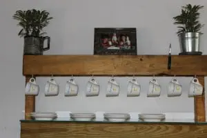 Rincon Argentino's display of saucers and cups, ready to be filled with lattes and more