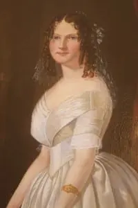 Portrait of a teenaged Julia L. Safford, painted just before she married Frederick James; artist unknown; photo by M. Turton