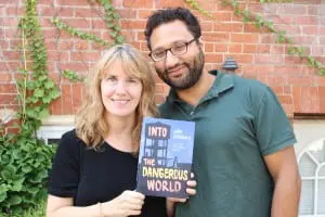 Julie Chibbaro and JM Superville Sovak, holding a copy of their new book, Into the Dangerous World; photo by A. Rooney