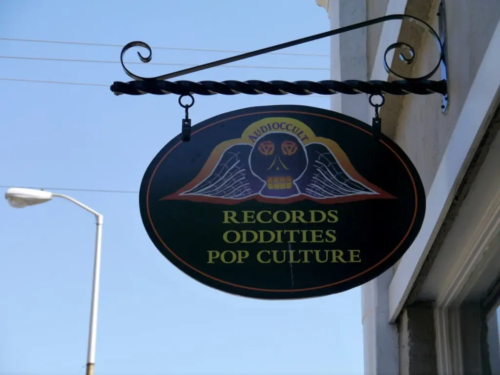 Audioccult's sign on Main Street (photo by J. Simms)