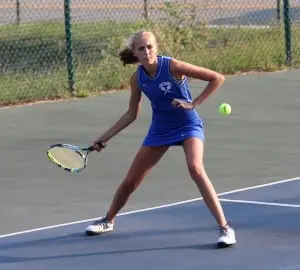 Alii Sharpley of Haldane during a doubles match on Sept. 18 (photo by Michael Haines)