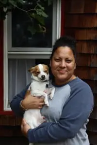 Melissa Santos, holding Pancho (photo by A. Rooney)