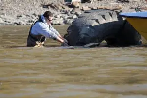 An 1,800-pound tire was removed from the Hudson near the Bear Mountain Bridge (photo provided)