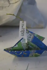 The Paper origami boat (Photo by K.E. Foley)