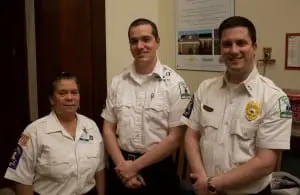 The Beacon Volunteer Ambulance Corps introduced its new EMS Manager, Graeme Hardy, center. Left: Debbie Pagliaro, acting president and HR director and Nicholas Scarchilli, chief.  (Photo by Kevin E. Foley)