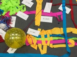 Angle, weave, to radiate: all words and actions were depicted physically on a mat, suggesting an artistic process specific to one used by some contemporary artists. (Photo by A. Rooney) 