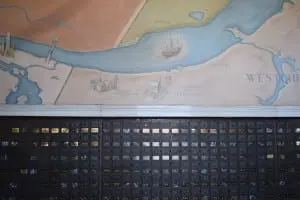 An historic mural above boxes at the Beacon post office (photo by M. Turton)