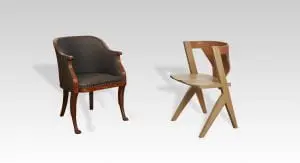 Grecian easy chair attrbuted to Duncan Phyfe, circa 1815-20; Wickson chair, 2015, by Michael Robbins. (Photo by Robert Penner)