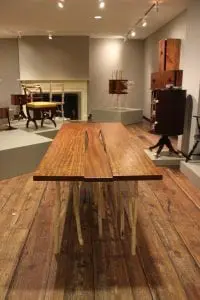 "Stick Table" by David Morton of Big Tree Woodworks mixes the fine (a mahogany tabletop) with the rustic (maple saplings supporting) just as Eliza Dyckman did with mahogany and bamboo chairs in Boscobel's heyday. (Photo by A. Rooney)