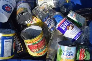 Glass, aluminum, paper and plastic can be recycled. (Photo by M. Turton)