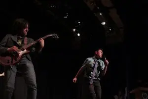 Evan Pohulchuk (left) and John Eng-Wong of Haldane's Blues Devils, closed out the Evening of Rising Stars arts awards show. (Photo by Ronan Wood-Gallagher)