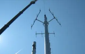 A cell phone tower being installed (Homeland Towers photo)