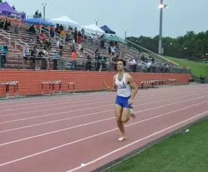 Haldane Senior Theo Henderson competing in the 4 x 800m Relays at the N.Y. State Qualifiers at White Plains High School on June 3. Henderson will compete in the Steeple Chase at the N.Y. State Championships in Syracuse on June 10 (Photo by Peter Farrell) 