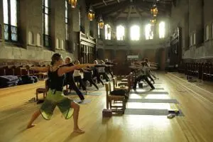 A yoga class inside of the Garrison Institute (photo provided)