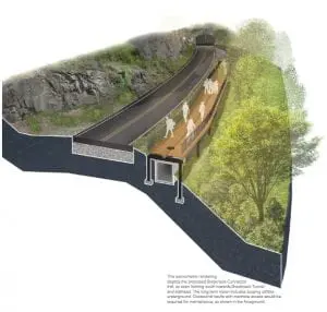 A rendering of the proposed Breakneck Connector, as seen looking south toward the Breakneck Tunnel.