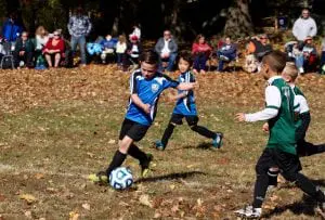 In a U8 soccer matchup on Oct. 22, Joe Demarco of the Philipstown Storm turns the ball around against Yorktown.(Photo by Sheila Williams)