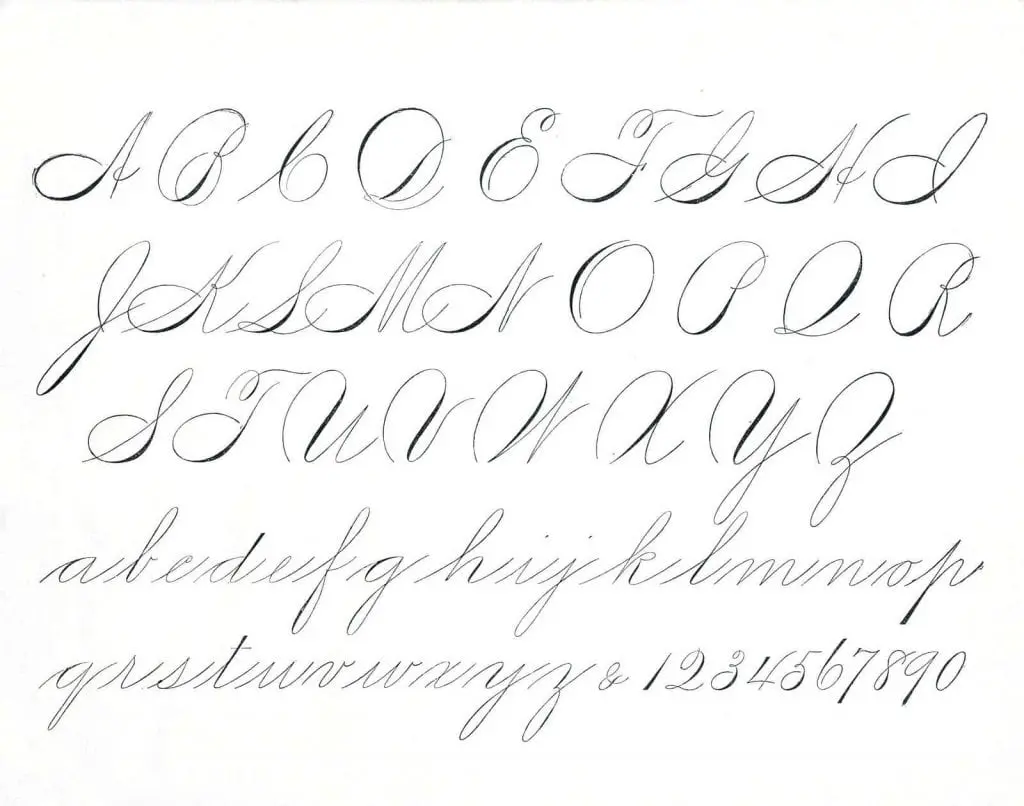 Spencerian script was the cursive used in the U.S. from about 1850 to 1925. It fell to the wayside with the introduction of the typewriter.