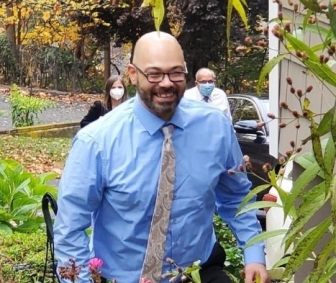 Andrew Krivak arriving at his home 