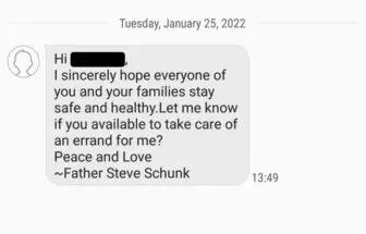 This text message received by a parishioner at St. Mary’s was a scam.