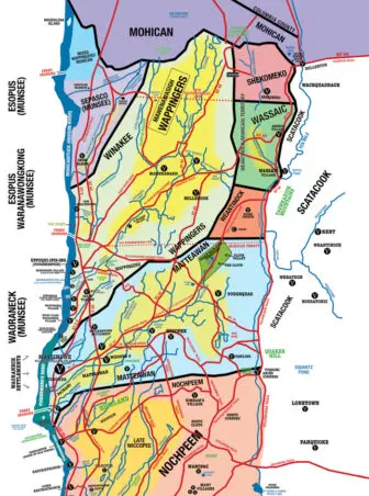 A map of the Algonquin territories created by Evan Pritchard. What is now Beacon and Philipstown is located in the lower left.