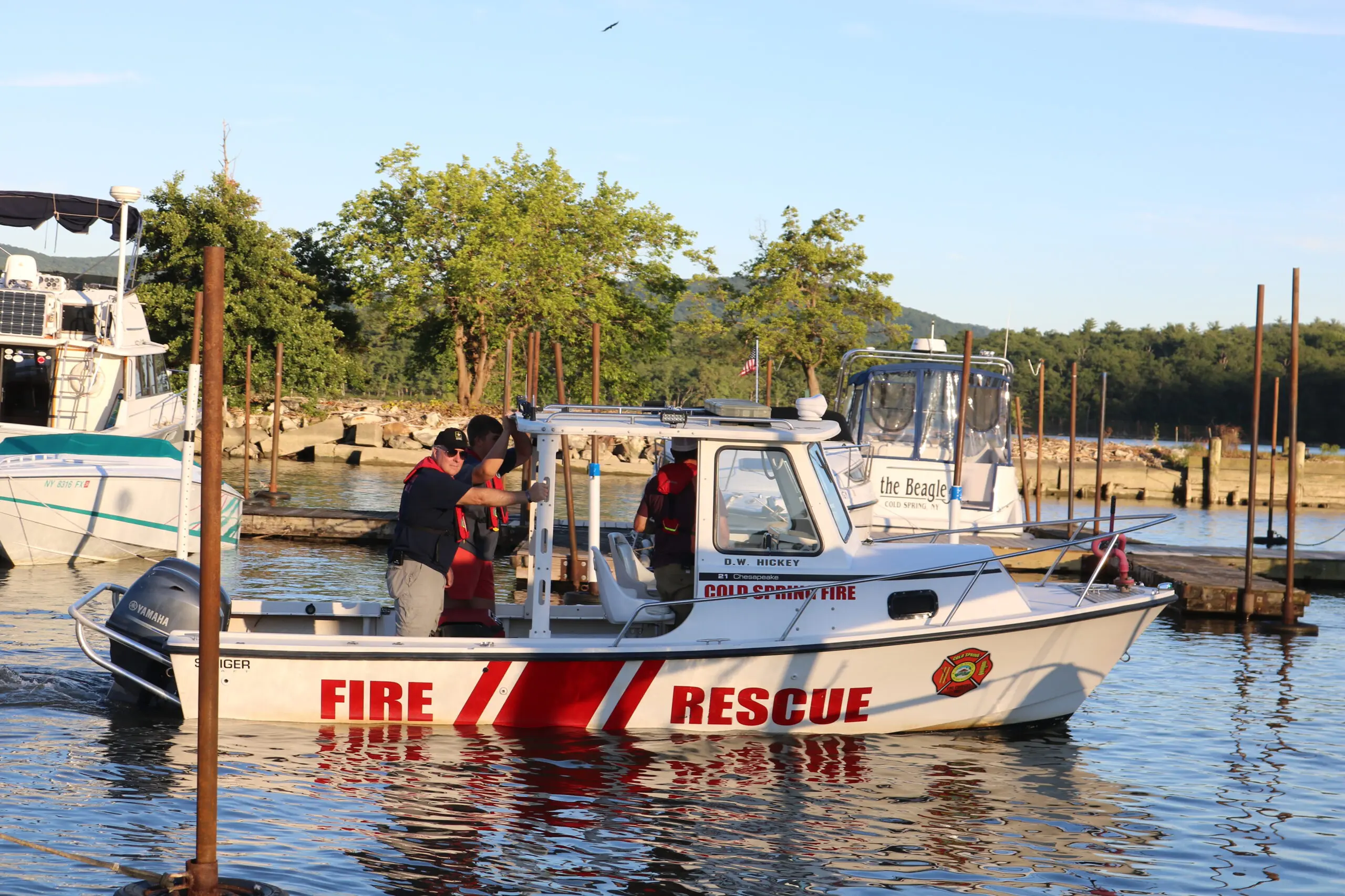 The Cold Spring Fire Co. rescue boat launches on June 28. (Photo by M. Turton)