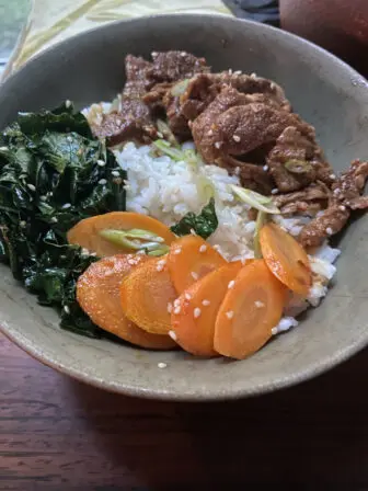 Korean-flavored Pork Bowl with Kale and Carrots