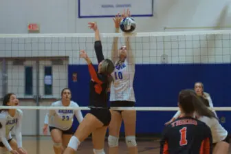 Blue Devils senior Madeleine Gardephe (10) makes a play at the net Tuesday vs. Tuckahoe. 