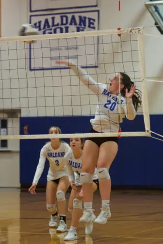 Haldane junior Emily Tomann had five aces and four kills Tuesday in a loss to Tuckahoe.