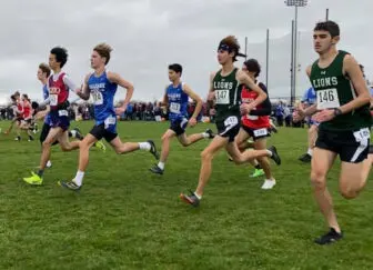 Haldane’s Conrad White (far left), John Kisslinger (third from left) and James Frommer (fourth from left) compete at the state meet on Nov. 12 in Verona. Photos provided