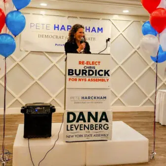 Dana Levenberg celebrated with fellow Democrats at a rally on election night.