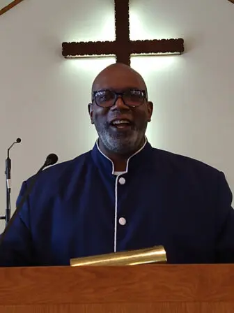 John Rembert behind the pulpit at the Mount Zion Baptist Church in Stormville